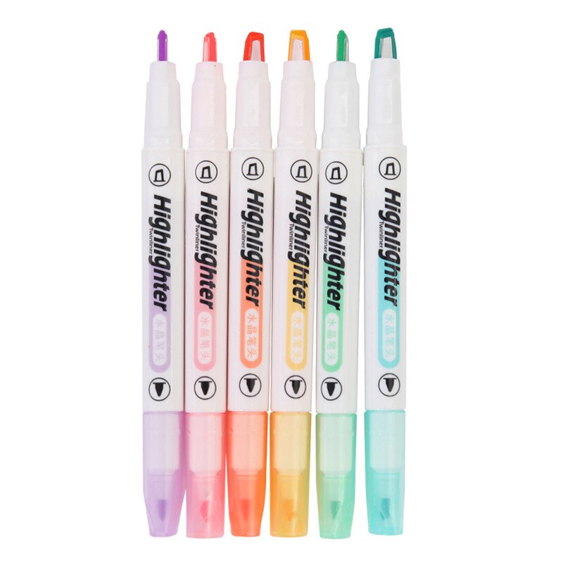 Yisuremia 6Pcs/Box Double Head Highlighter Pen Set Visual Highlight Markers Fluorescent Pens Art Marker Graffiti Tool Stationery