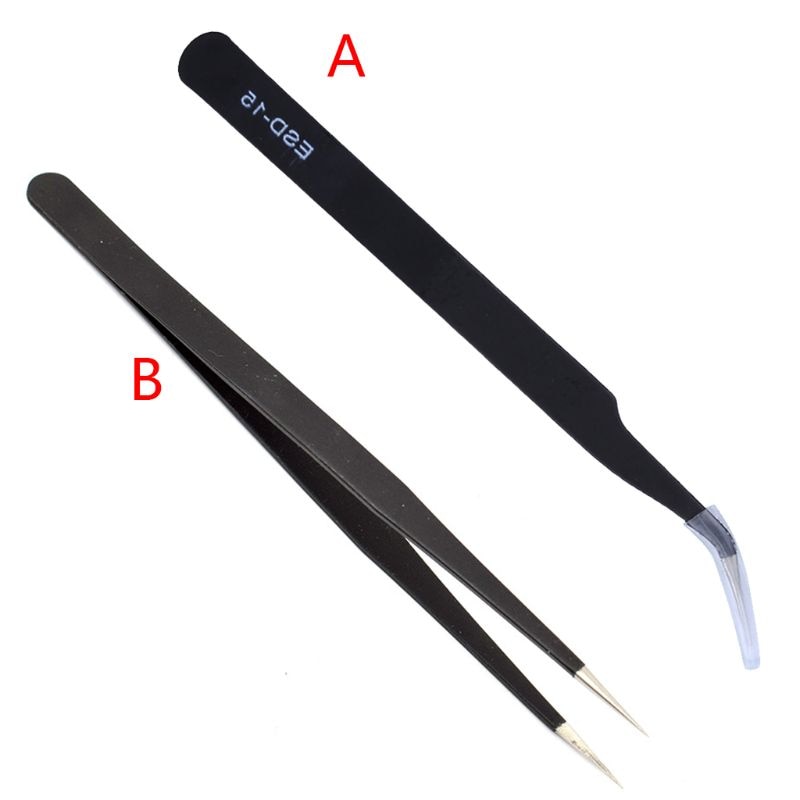 5 stuks koolstofstalen, hoge precisie, zwarte handwerkklem, gebogen pincet, doe-het-zelf-kniptang, esd -15/, esd -14