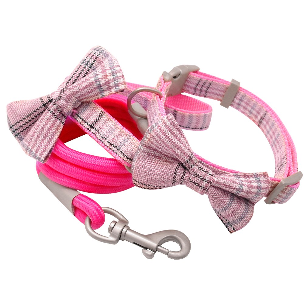 Hundhalsband och koppeluppsättning söta fluga hundhalsband med promenadkoppel för små medelstora hundar födelsedag bröllopstillbehör: Rosa / S