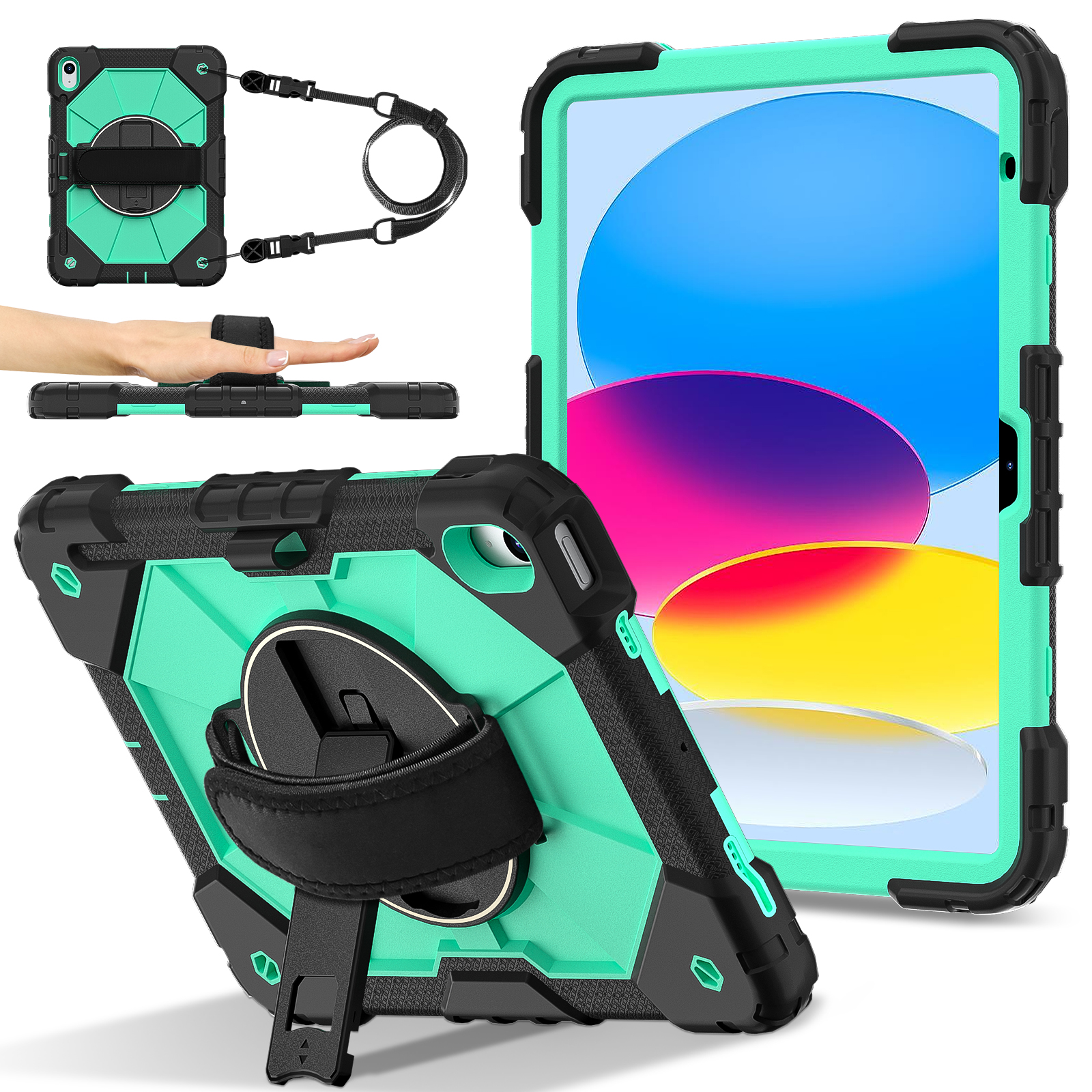 360 draaibare hoes universeel voor iPad 2025 (A16) 11 inch 11e 10.9 2022 10e generatie 3-lagen hybride hoes met handschouderriem: 4 / Rood