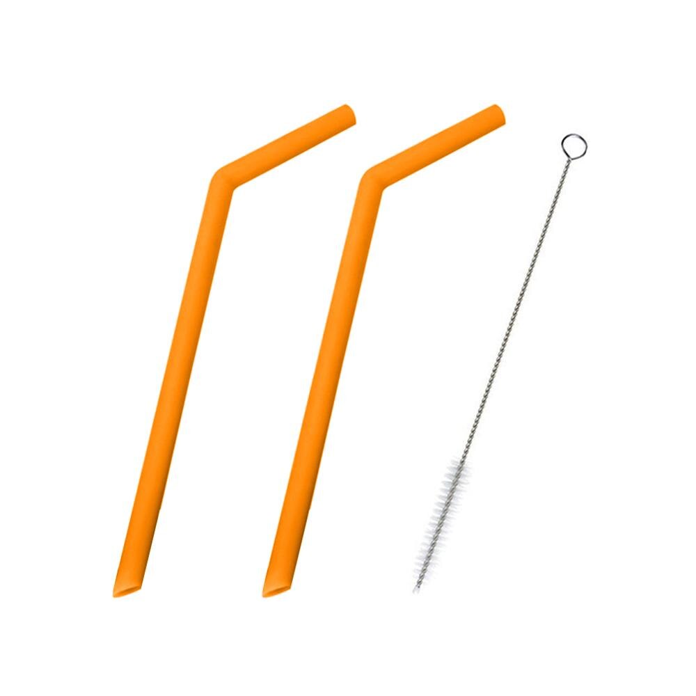 2Pcs/set Reusable Silicone Straws Food Grade Silicone Straws Drinking With Cleaning Brush Party Straws BPA Free