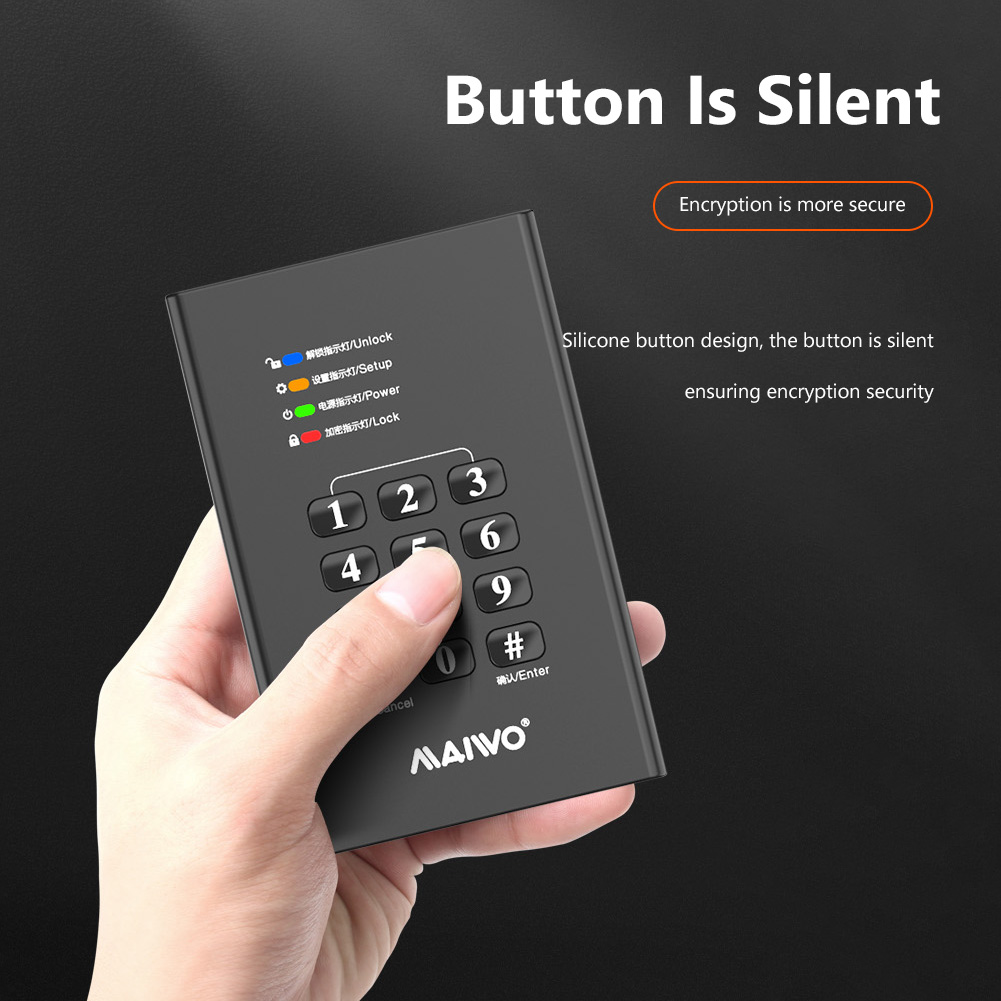 HDD SSD Case ABS Plastic Password External Hard Drive Enclosure 2TB HD Data Encrypted Storage Box for Windows XP/Vista/7/8/10