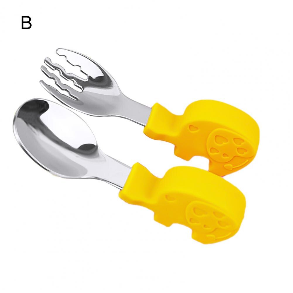 Leuke Walvis Olifant Vorm Handvat Roestvrij Staal Vork Lepel Kids Servies Set: Yellow B