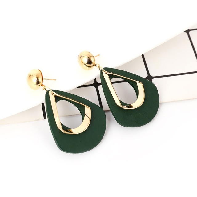 Boucles d'oreilles Vintage en forme de goutte d'eau en bois pour femmes, longues et creuses en métal, style bohème, bijoux de fête,: Couleur or pur