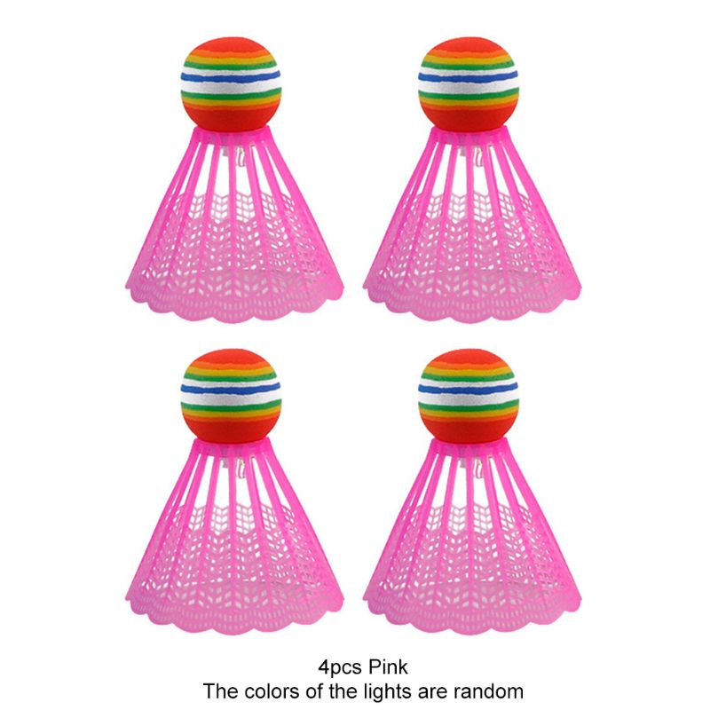 4pcs LED Lighting Badminton Birdies Glow in The Dark Night Nylon Shuttlecock Rainbow Ball Head for Outdoor Indoor Sports Activit