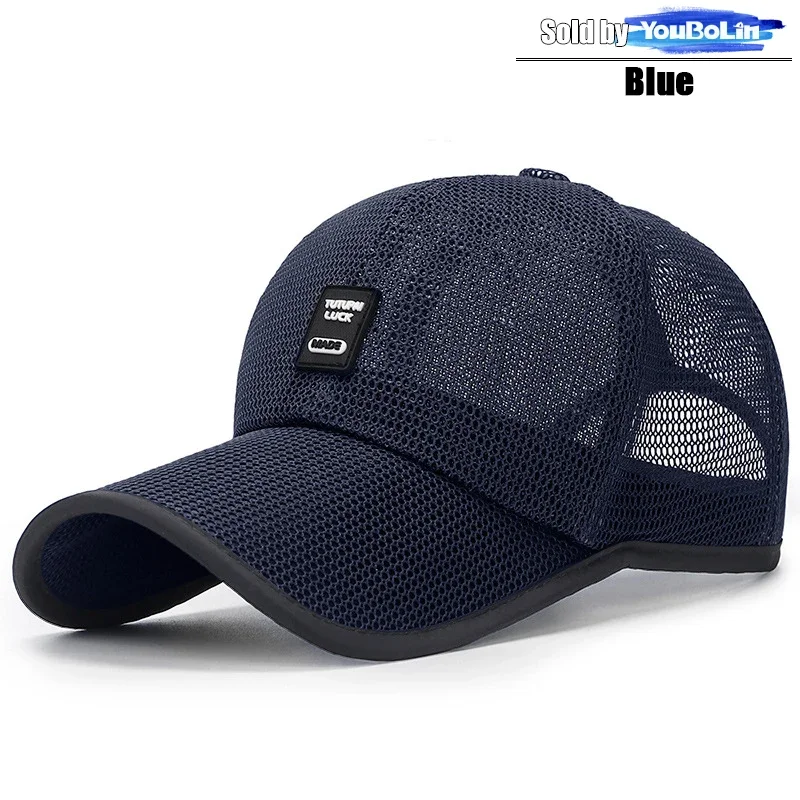 summer outdoor extended brim sunshade mesh hat sun protection baseball cap summer large brim breathable hat: Blauw