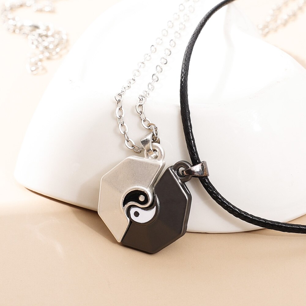 2 pieces 2 in 1 tai chi yin yang magnetic attraction necklace magnet couple friendship necklaces pendant valentine's day jewelry