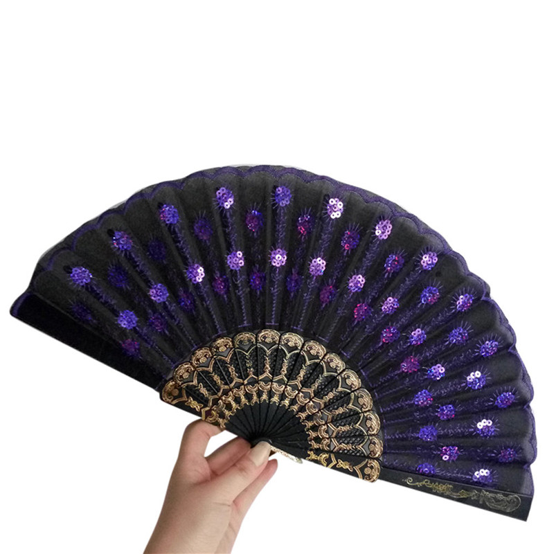 Craft Fans Spanish Lace Silk Folding Hand Held Dance Fan Flower Pattern for Party Wedding Home Practical #0509: F