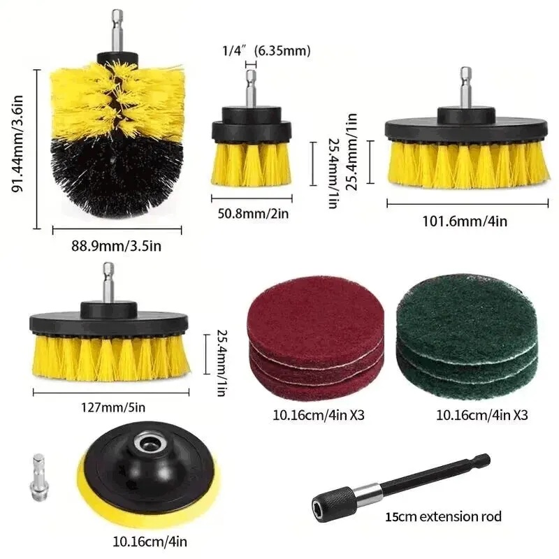 Kit de cepillo de taladro eléctrico, limpiador multiusos, herramientas de limpieza de neumáticos de coche para azulejos, baño, cocina, cepillos redondos de plástico