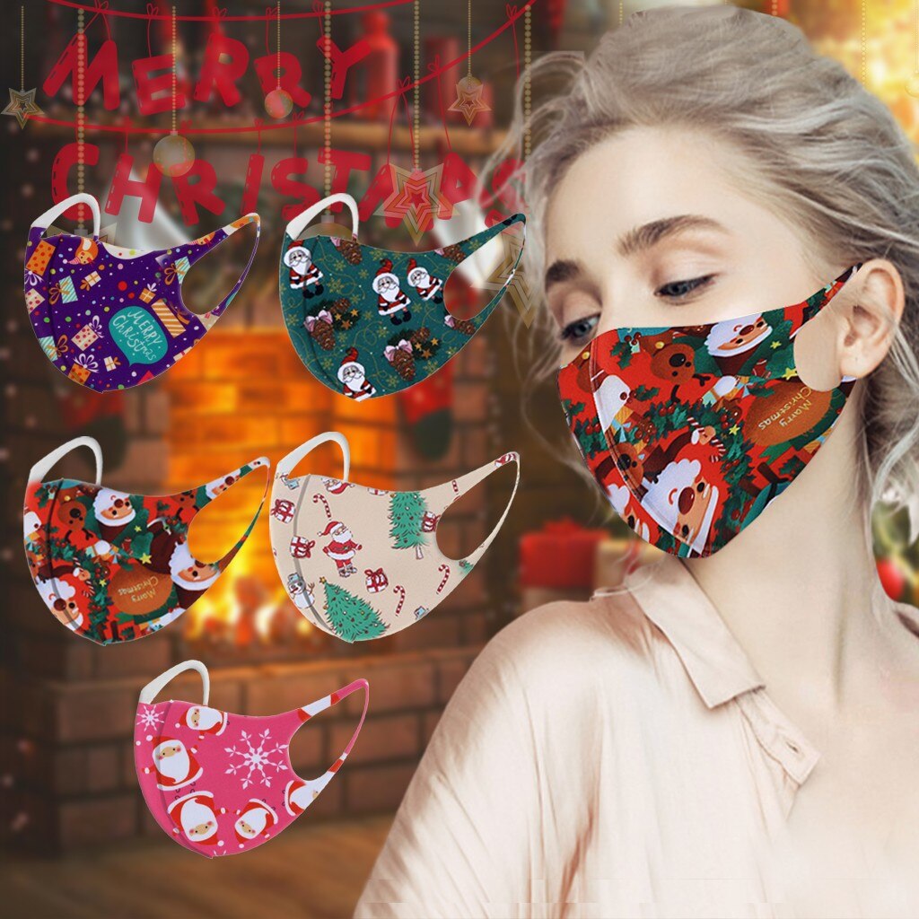 5PC Face Mask Christmas Printed Cover Merry Christmas Xmas Decorations Navidad Decor Santa Claus Happy Year Mascarillas