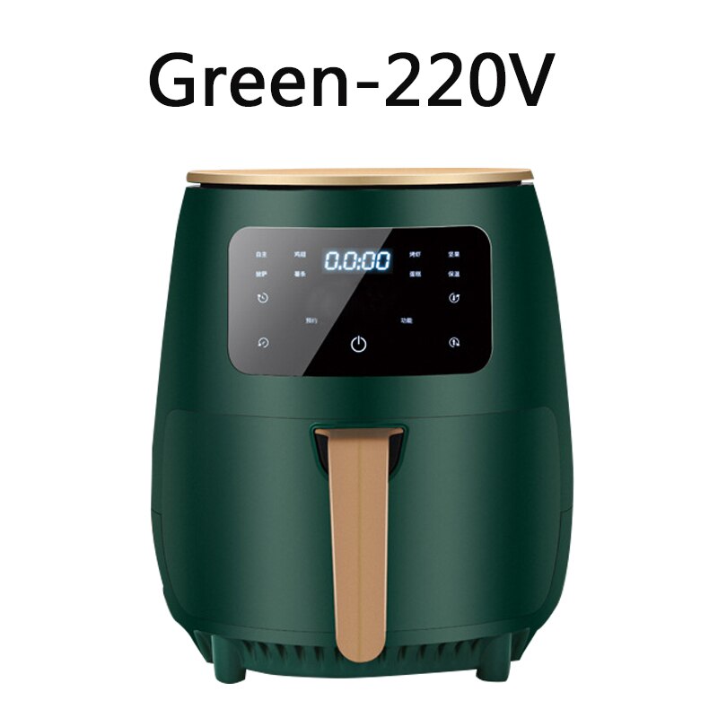 CUKYI 4.5L Household Electric Air Fryer Multifunction Oil-free Smokeless Baking Oven Non-stick Automatic Healthy BBQ Machine: Green 220V