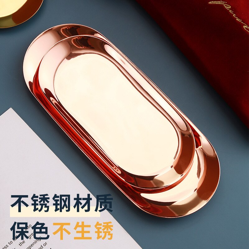 Metal plate gold stainless steel plate afternoon tea dessert tray jewelry storage plate swing