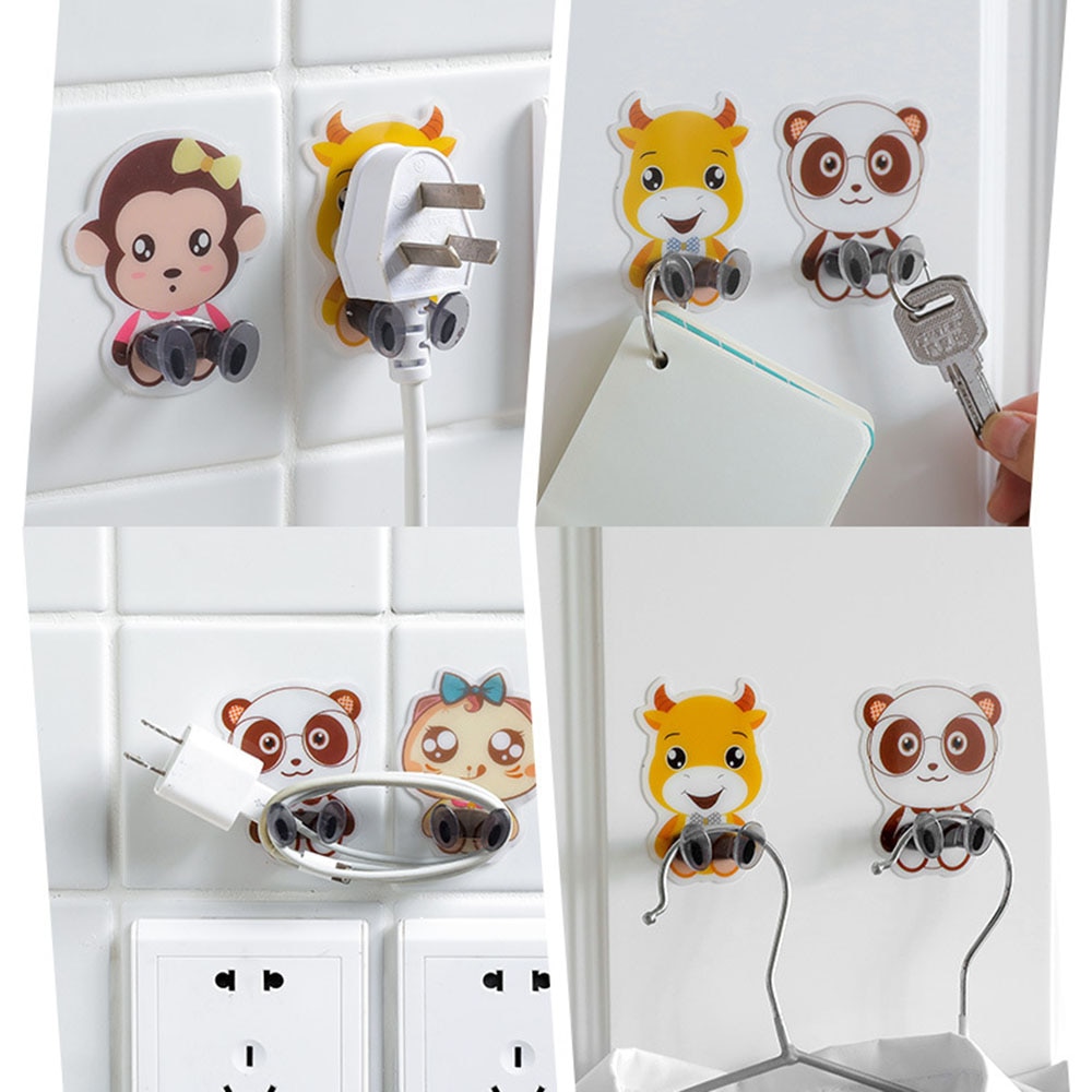 Multi-Purpose Hooks Power Cord Plug Bracket Wall Mounted Cartoon Animals Adhesive Strength Shelf Hook Socket Storage Rack Holder