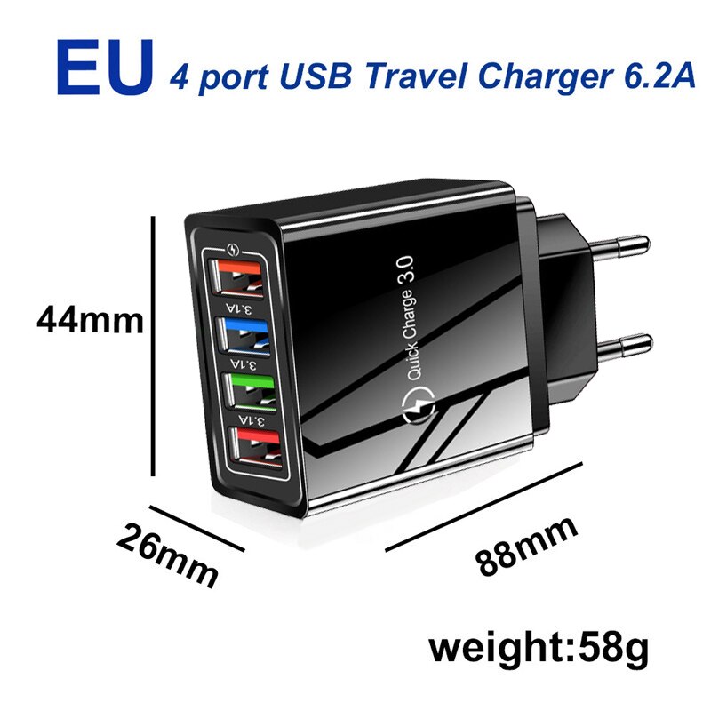 4 portas de carga rápida 3.0 usb carregador eua/ue plug carregador de parede para iphone huawei samsung xiaomi