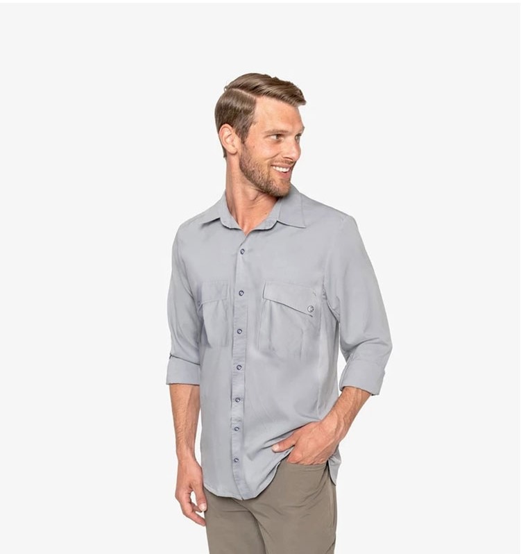 chemise pêche à manches longues col hommes imprimé