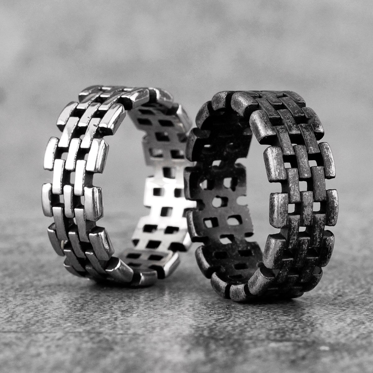 Vintage Black Hollow Chain Stainless Steel Mens Rings Punk Hip Hop Simple for Male Boyfriend Jewelry Creativity