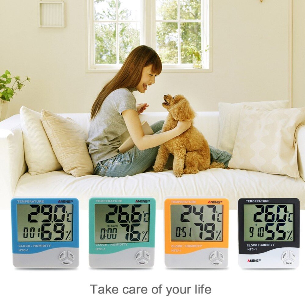 HTC-1 Innen LCD Elektronische Digitale Temperatur Feuchtigkeit Meter Zimmer Thermometer Hygrometer Wecker nasser Bahnhof