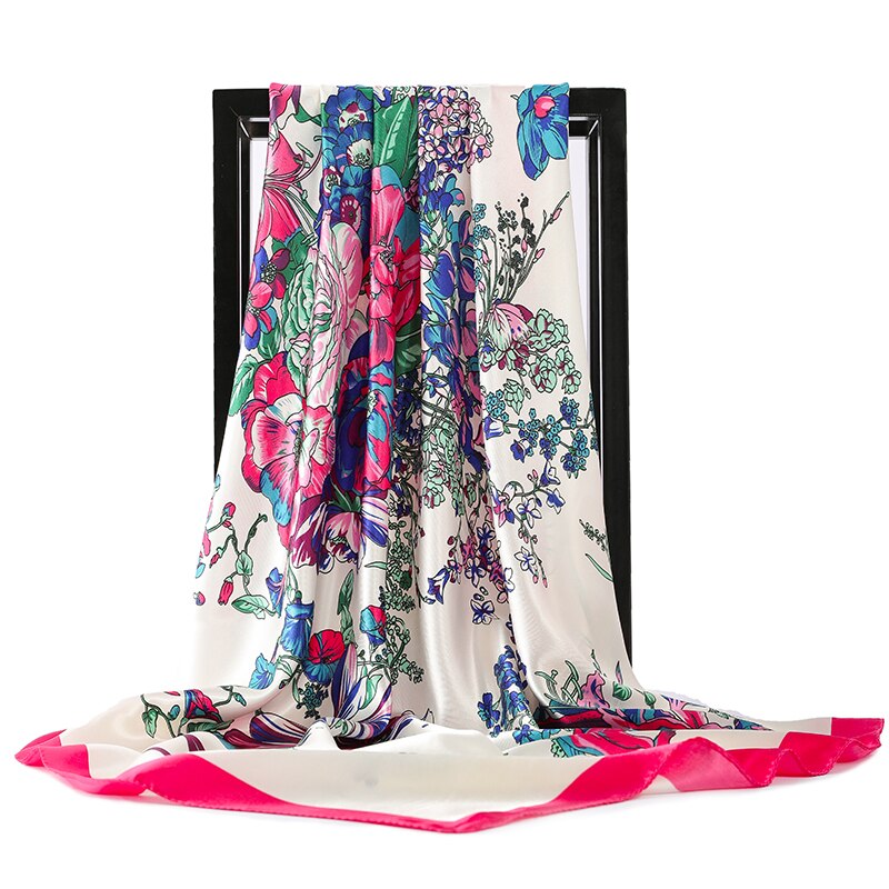 Tørkle silke sateng halsskjerf for kvinner print hijab skjerf kvinne 90*90cm firkantede sjal og wrap skjerf for dame