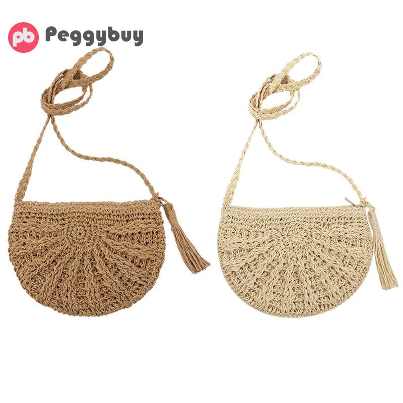 nouveaux sacs pour femmes paille ronde tissé à la main concepteur été plage bohême rotin cercle sac à bandoulière pour la féminine