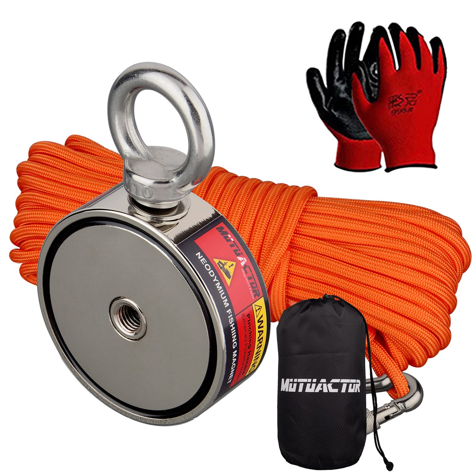 160 kg * 2 starker Neodym-Magnet, doppelseitige Suche, magnetischer Super-Power-Bergungs-Angelmagnet mit Suchseil: Rot