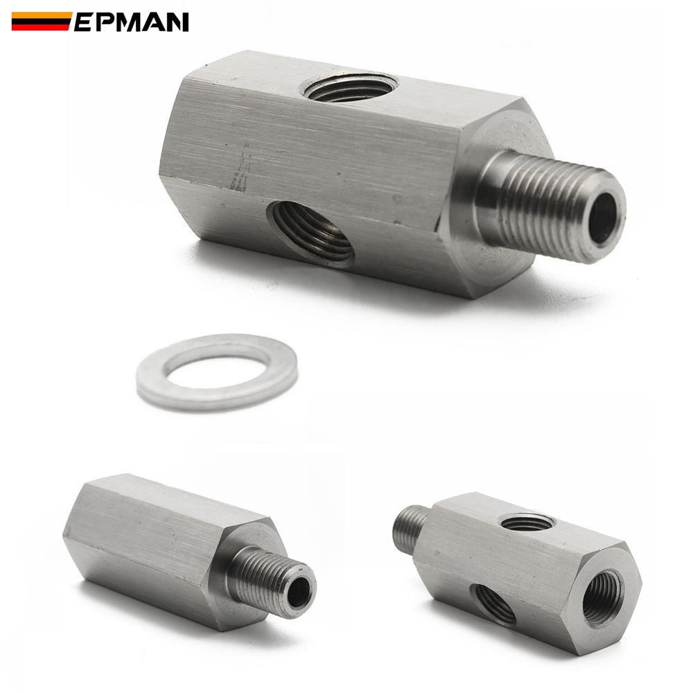 EPMAN 1/8'' NPT & 1/8" BSPT & M10 Oil Pressure Sensor Tee Adapters Turbo Supply Feed Line Gauge Stainless Steel CGQ200