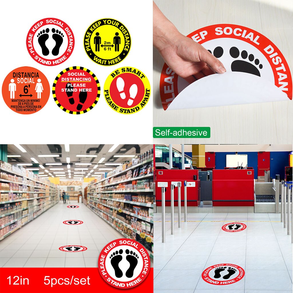 5x Social Distancing Floor Decals Safety Floor Sign Marking Direction for Queue