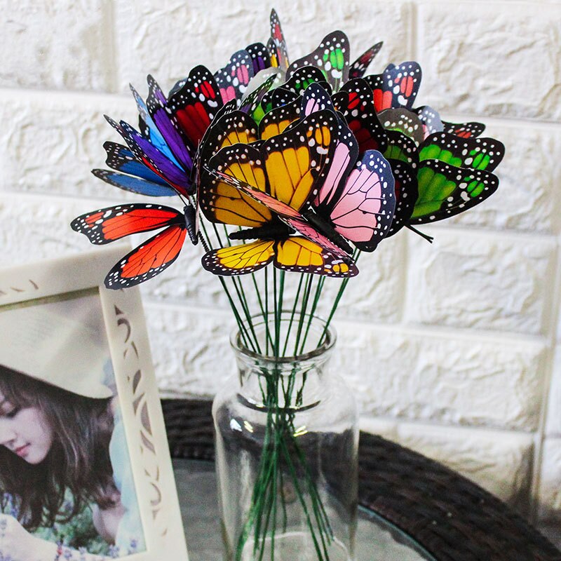 Maceta 3D de simulación de mariposa monarca, decoración impermeable para jardín, flores, boda, patio, exterior, 10/20 Uds.