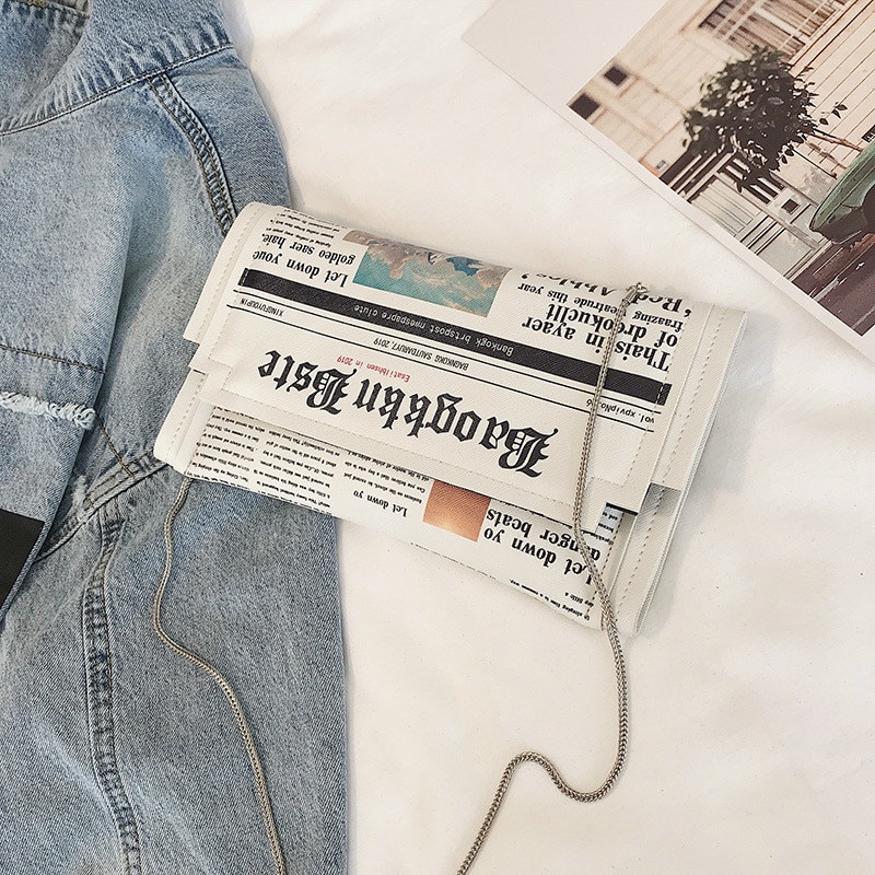 Women Messenger Bag Chain Shoulder Bag Personality Small Square Newspaper News Styling Bags Bolso Mujer