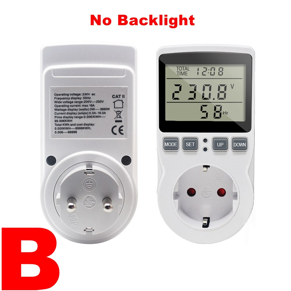 AC Power Energy Meter Digital Wattmeter KWh Watt Volt Amp Time electricity Cost Power Factor Monitor Socket Analyzer 220V EU: B