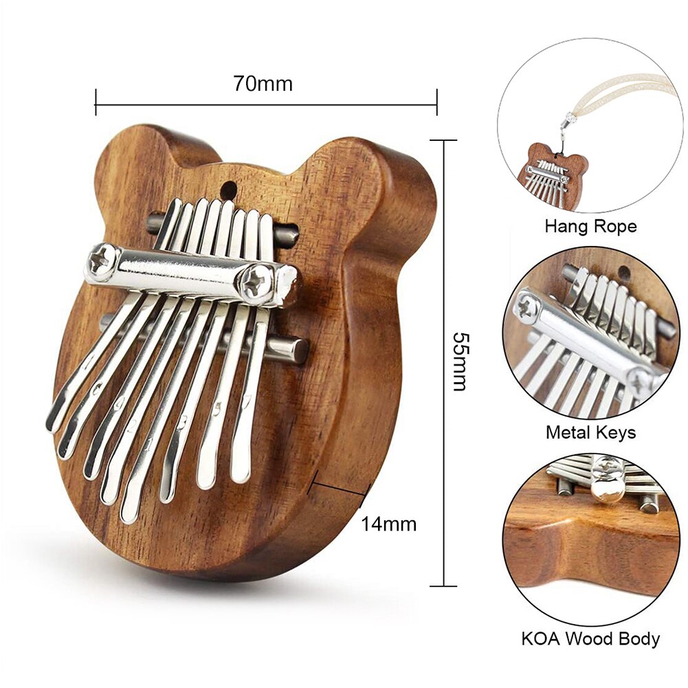 8 Keys Thumb Piano with Lanyard Portable Mini Africa Finger Piano Bear Shape Mahogany Board Kalimba Musical Instruments