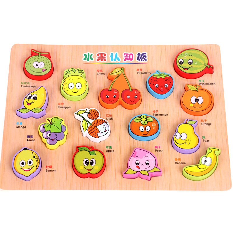 Children Wooden Jigsaw Puzzle Animal Traffic Cognitive Hand-grabbing Baby Board: fruit