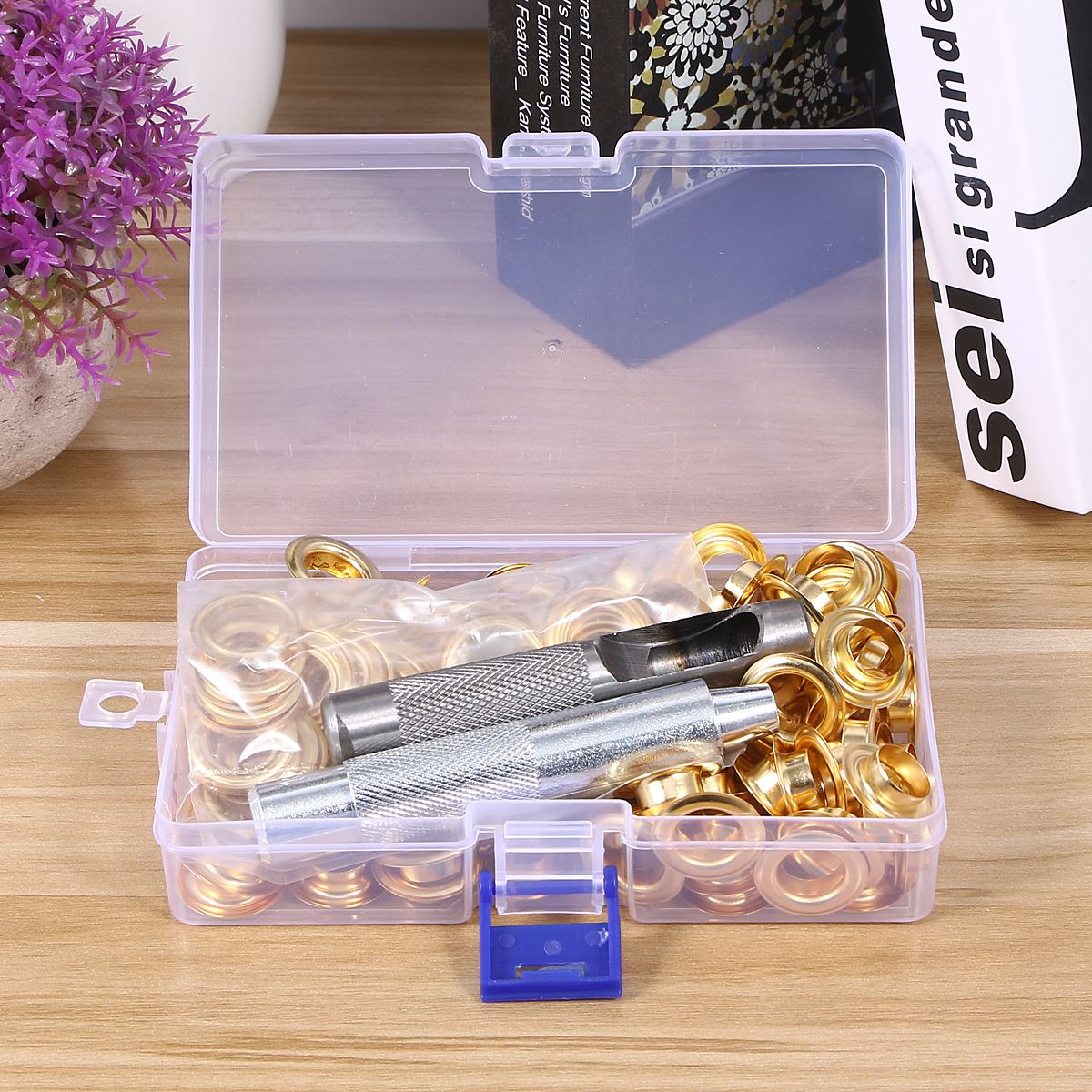 100pcs 12mm Grommets Kit Metal Eyelets Button with 3PC Tools for Shoes Clothes Crafts (Golden)