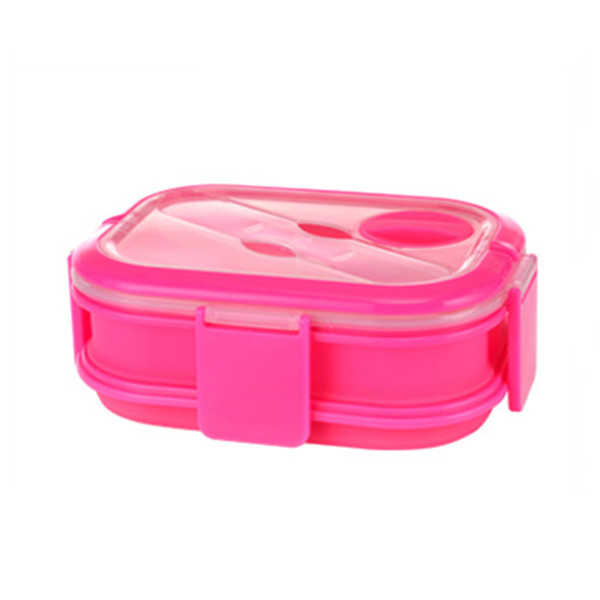 Dubbellaagse siliconen opvouwbare bentobox 1600ml magnetron lunchbox opvouwbare voedselcontainer lunchbox: Roze