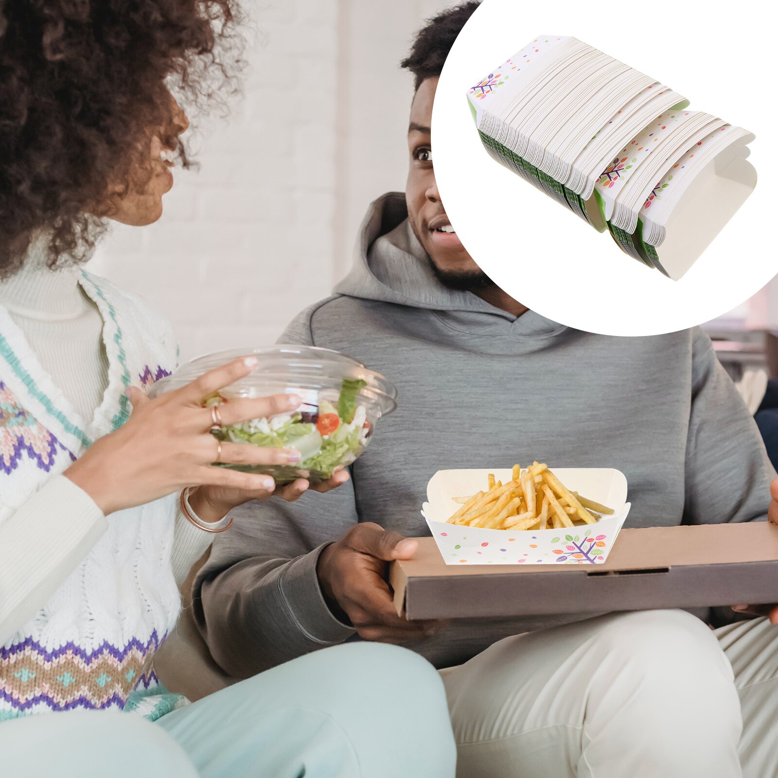 100pcs Disposable Food Tray Paper Snack Packing Box Practical Food Wrapping Box