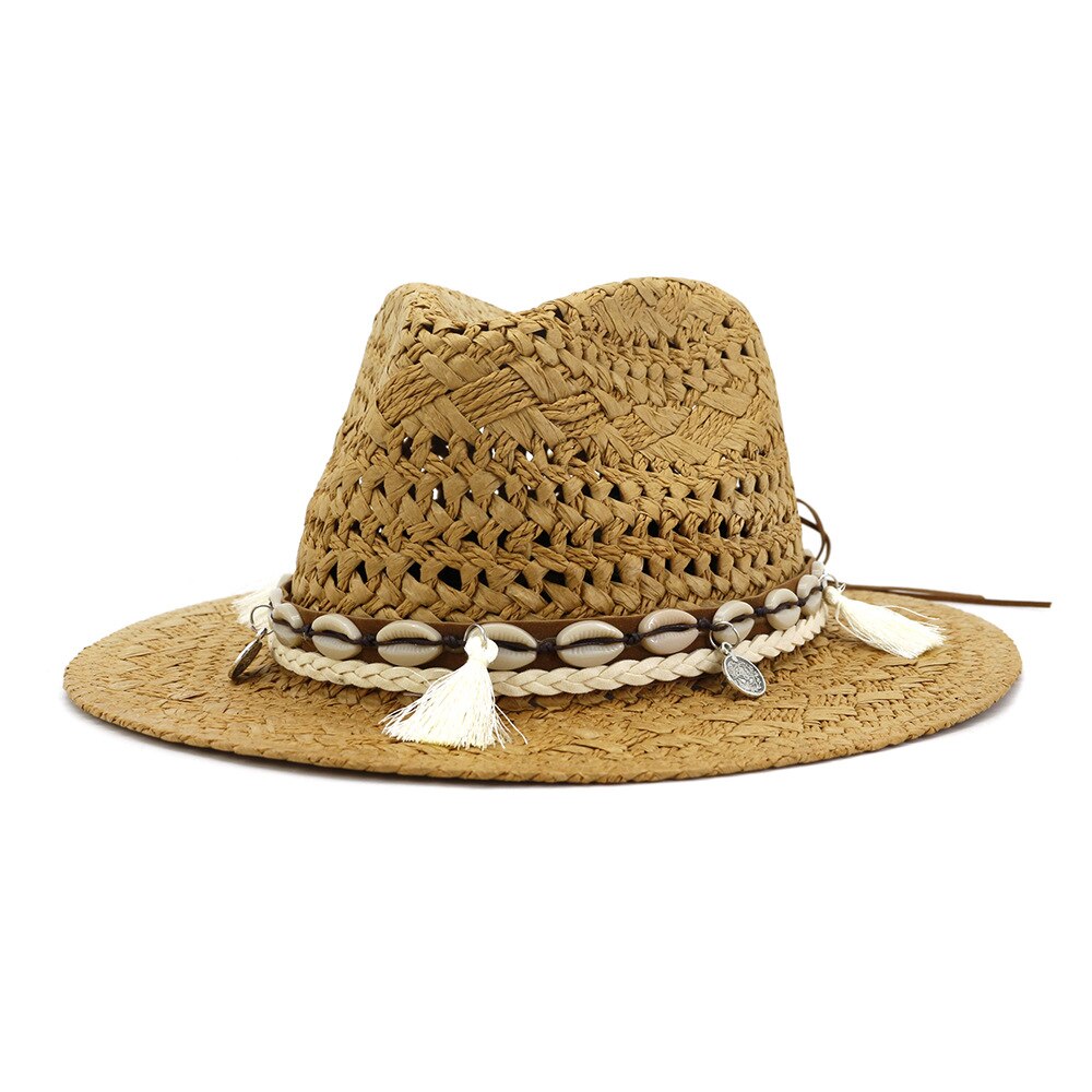 Buttermere dames zomerhoeden panama zonnehoed handgebreide strohoed dames strand sombrero buiten heren dames fedora zomerhoed: Khaki