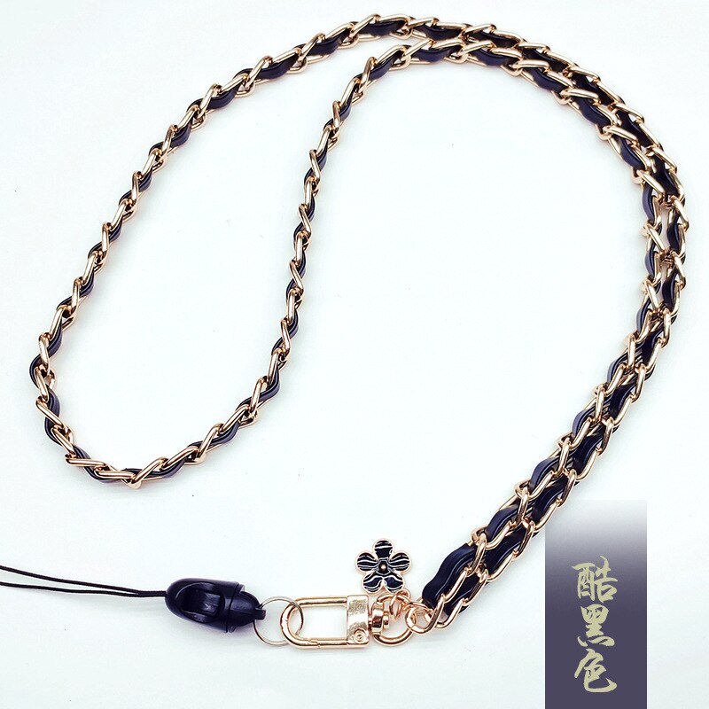 Kedja bär läder mobil rem läder metall lanyard multifunktionell hängande hals hänge lanyard nyckel kedja rep: 2