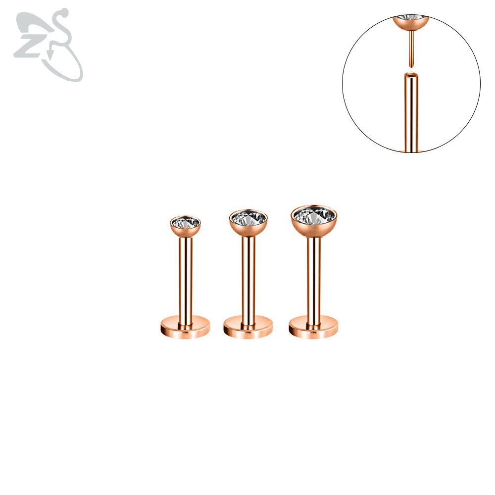 Zs 3 Stks/partij Cz Crystal Lip Piercing Set 6/8/10/12Mm Rvs Monroe Labret ringen Oor Tragus Helix Piercings Sieraden 16G: 15-8mm Rose gold