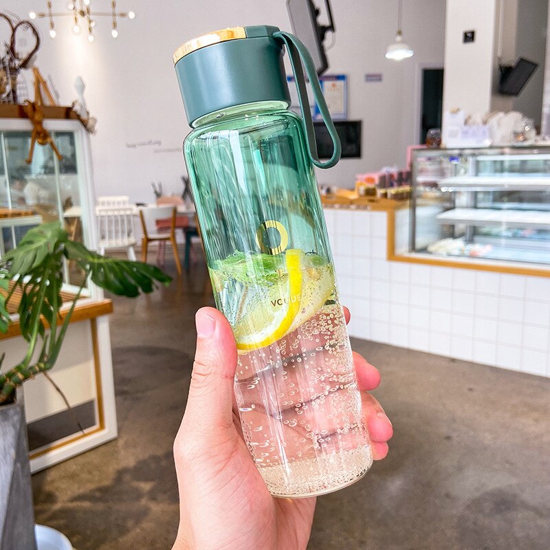 Gym vattenflaska återanvändbar flaska bärbart glas läckagesäkra vattenflaskor juice koppar glasflaskor med lock dricksglas: Grön
