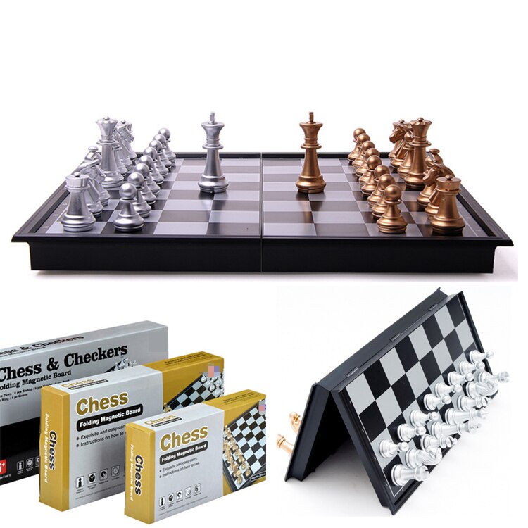 Super Big Home International Chess Set Magnetic Foldable Board With Golden Silver Chess set