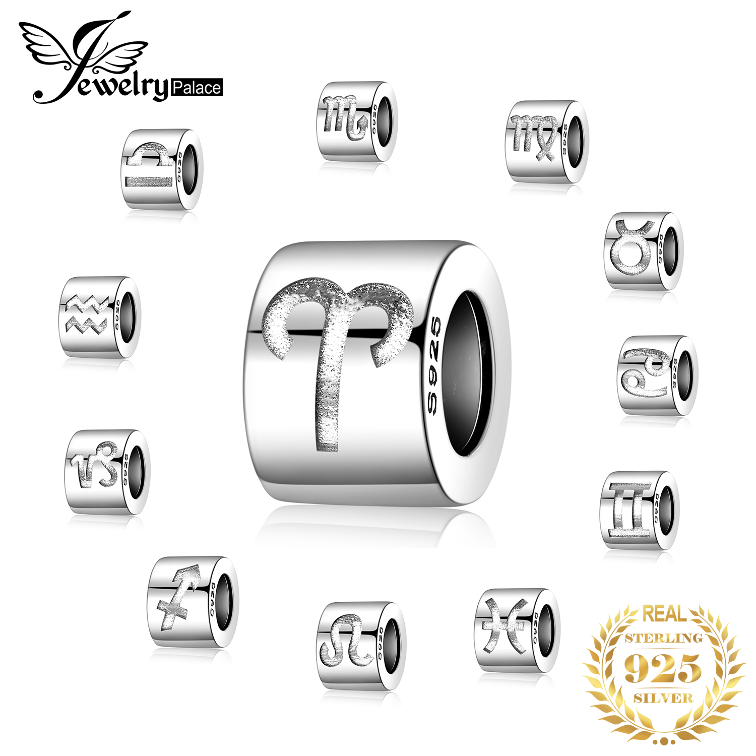 JewelryPalace Zodiac 925 Sterling Silver Beads Charms Silver 925 Original For Bracelet Silver 925 original Beads Jewelry Making