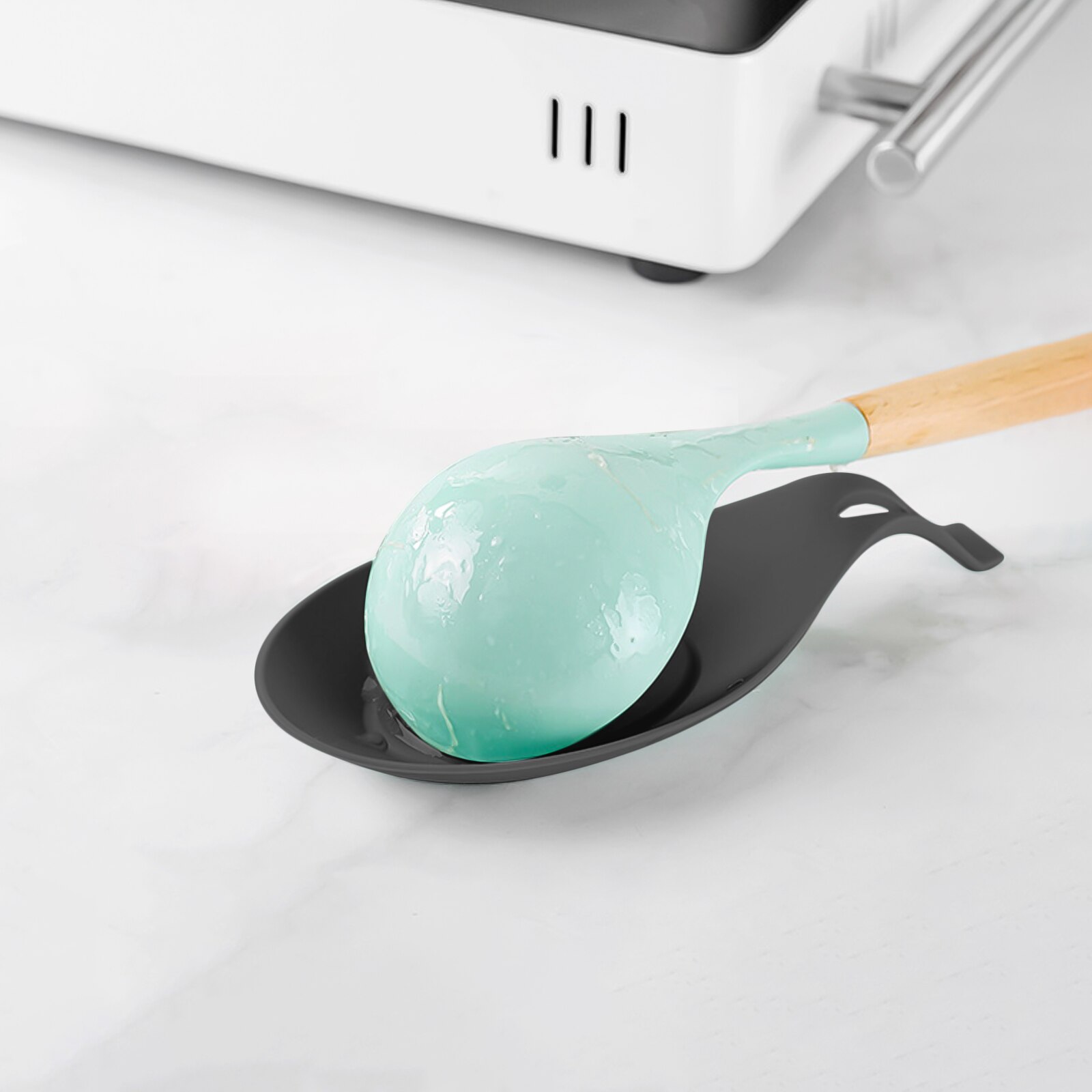 4 Stuks Siliconen Lepel Houder Anti-Slip Lepel Rest Stand Hittebestendigheid Lepel Rek Keuken Levert Voor Thuis Restaurant (Zwart)