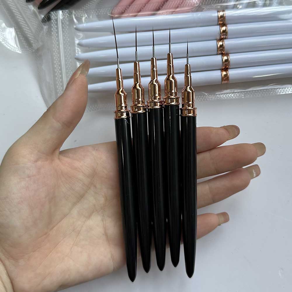 Juego de 5 unidades de pinceles delineadores para decoración de uñas, 5 tamaños, pintura ultrafina, bolígrafo para de uñas, herramienta de dibujo de 5/8/12/20/25mm, bolígrafo para manicura con detalles finos: Gris claro