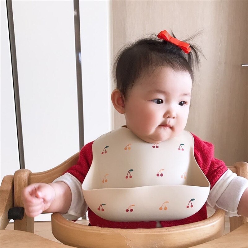 Bavoir imperméable en Silicone pour bébé, alimentaire, en forme de cerise arc-en-ciel, fournitures d'alimentation pour enfant, tous les accessoires: cherry