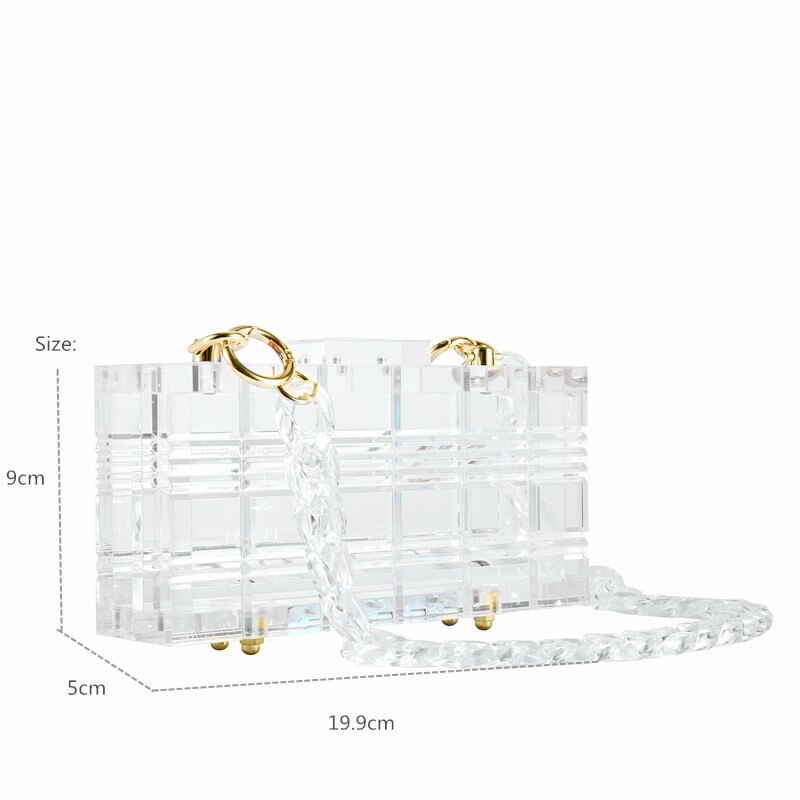 Clear acrylic clutch Purse women transparent bag plastic box bag Dubai girl vintage retro party handbag summer bag: cluctch have chains