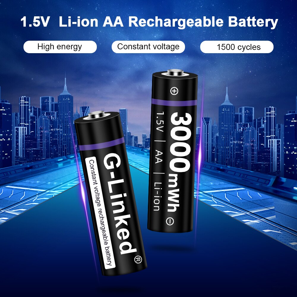 100% 1.5v AA rechargeable battery 3000mwh li-ion lithium ion AA 2A batteries for toys camera flashlight
