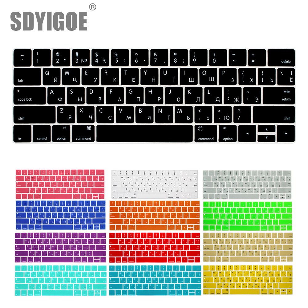 Cubierta de teclado ruso para Mac Book, 13, 15 pulgadas, con barra táctil, A1706, A1707, A1989, 1990, cubierta para teclado de portátil, película de teclado a Color