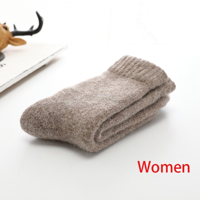 Chaussettes chaudes en laine mérinos pour hommes et femmes, très épaisses, contre le froid et la neige, alpinisme en plein air, hiver russe: women khaki