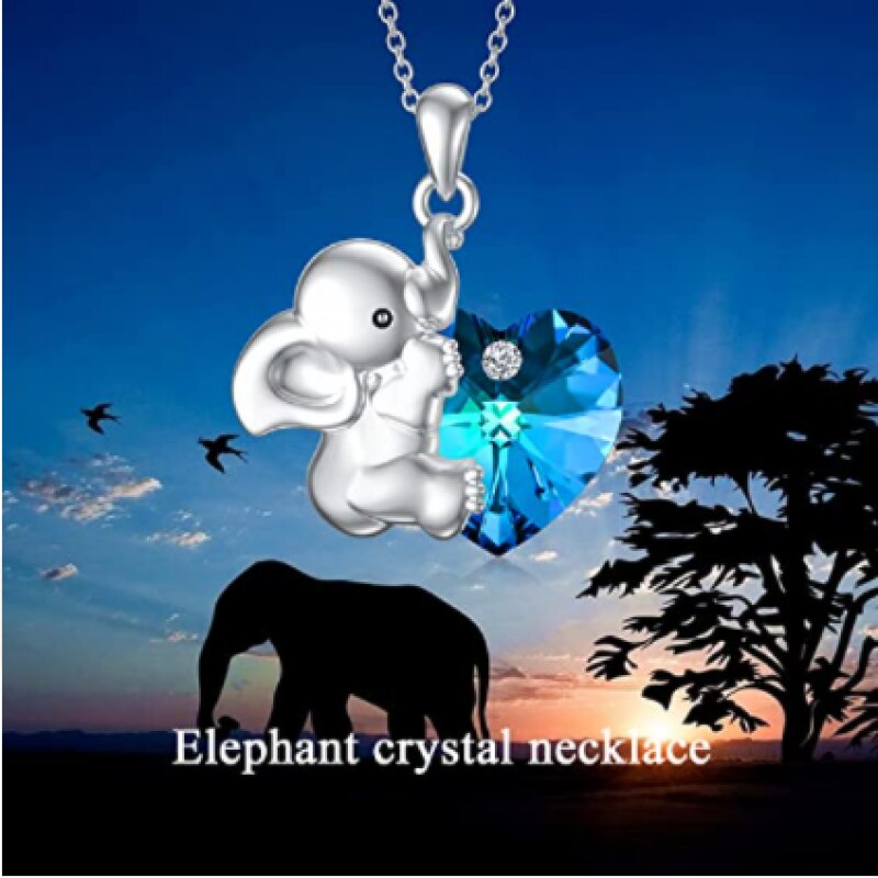 Härlig kvinnlig elefant hänge kärlek blå elefant halsband färg elefant hjärta halsband klassisk årsdag