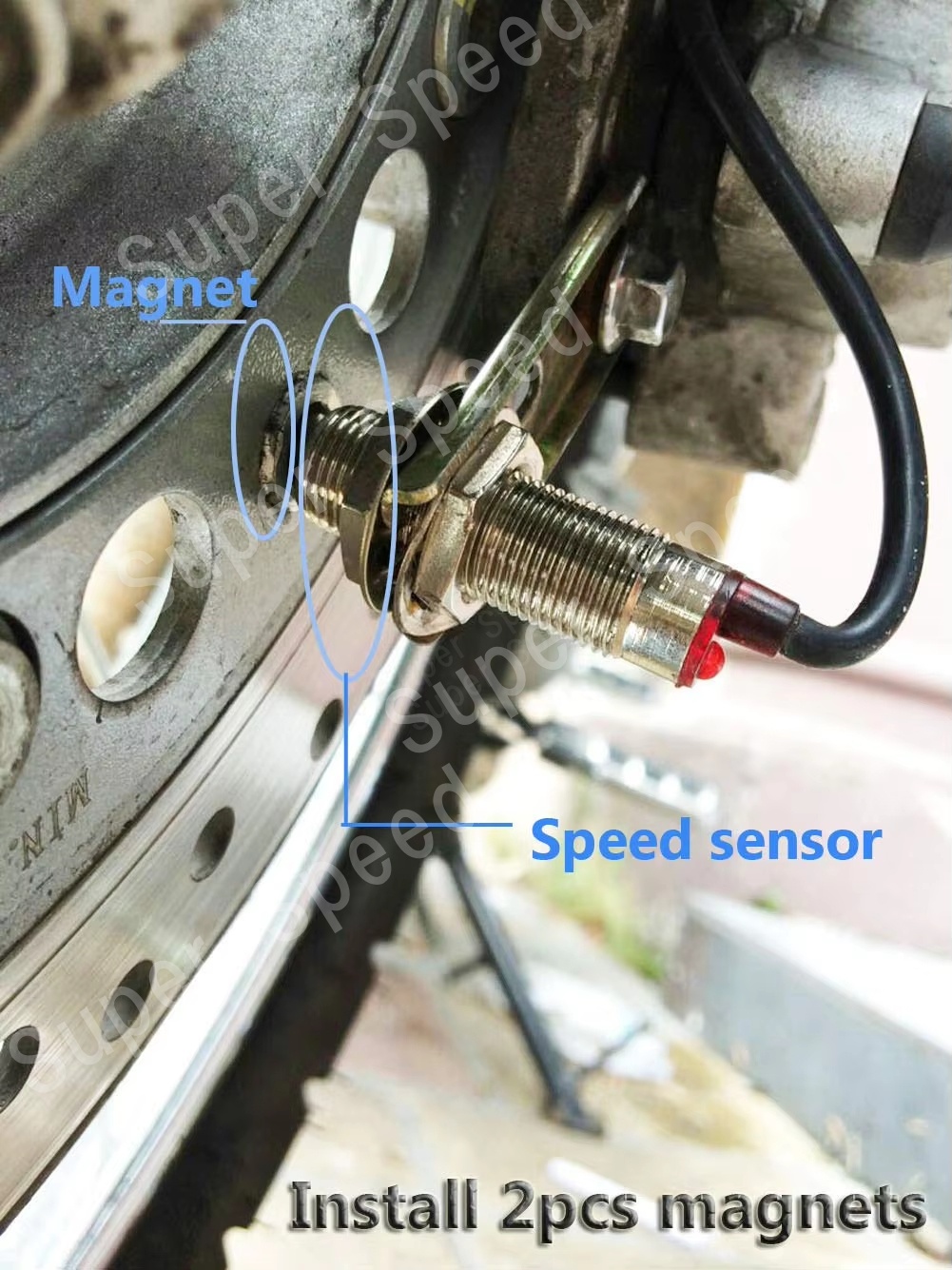 Motorfiets kilometerteller snelheidsmeter sensor scooter digitale snelheidsmeter magnetische sensor vervangingsset met 2 magneten