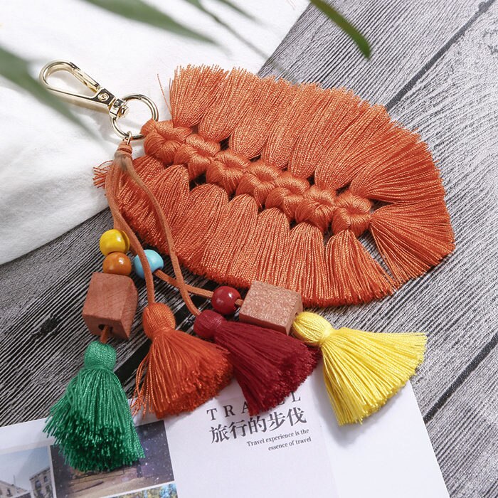 1PC Style Bohemia Leaf Tassel Fringed DIY Jewelry Garments Bag Decorative Accessories Key Chain Pendant Craft Cotton Tassels: 3